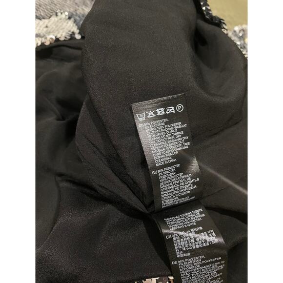 REISS Eva Cape Sequin Mini Silver One Shoulder Dress US 8 - Picture 9 of 11